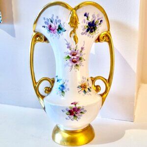 1940s Vintage Abingdon Floral with Gold Hand Painted Porcelain Vase